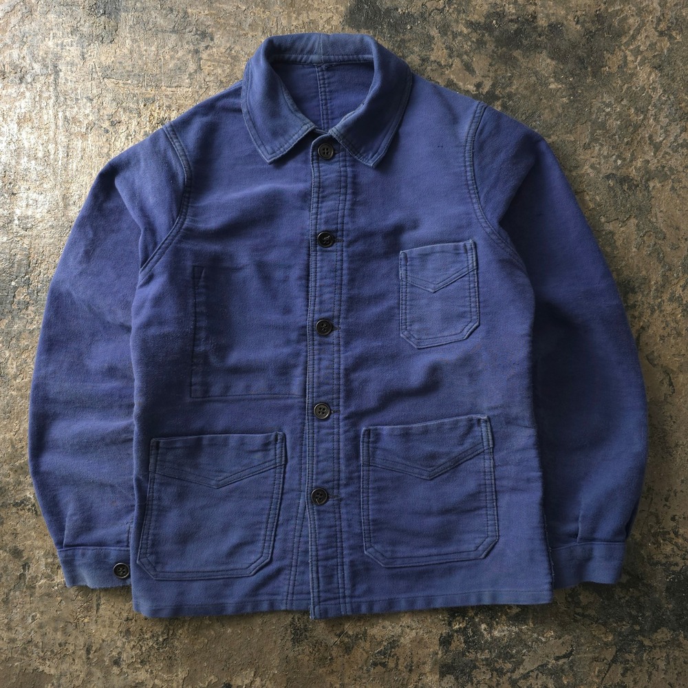 Vintage 1940s Blue French Moleskin Work Jacket Chore Small Medium